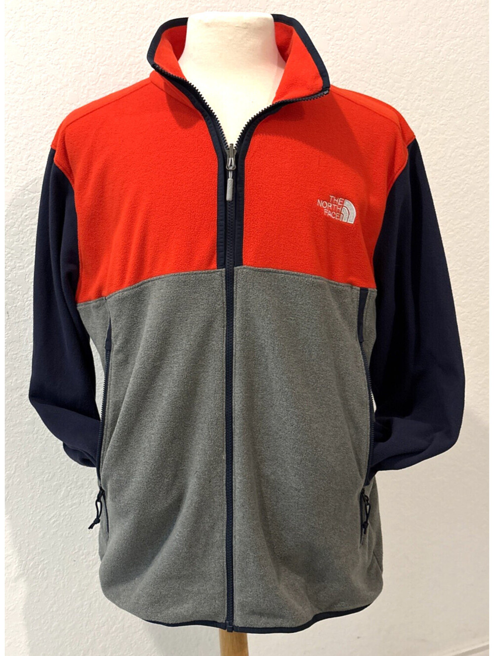 The North Face Glacier Alpine Full Zip Fleece Jacket Mens XL Red Gray Blue